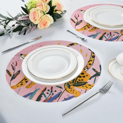 ALAZA Leopard Stretching Out Round Placemats Set of 6