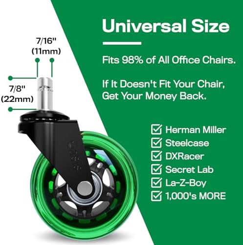The Office Oasis Original Office Chair Wheels (As Seen On PBS), Green