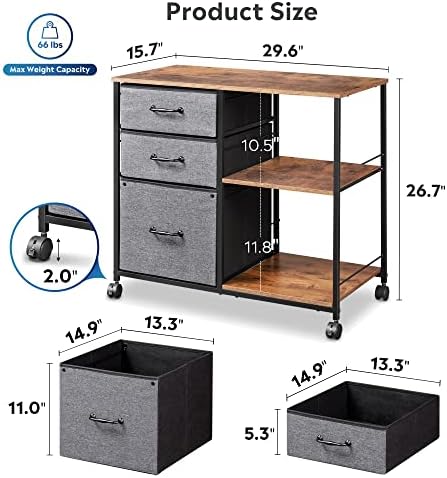 DEVAISE 3 Drawer Mobile File Cabinet, Fabric Lateral Filing Cabinet