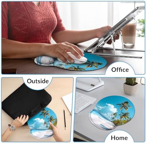 KONVINIT Ergonomic Mouse Pad with Wrist Rest, Small Mousepad with Non-Slip Rubber Base and Smooth Surface, Beach Mouse Pads for Desk, Office Desk Accessories