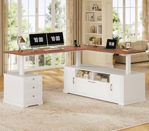 70.9" x 55" L Shaped Standing Desk with 4 Drawers, Electric Executive Desk
