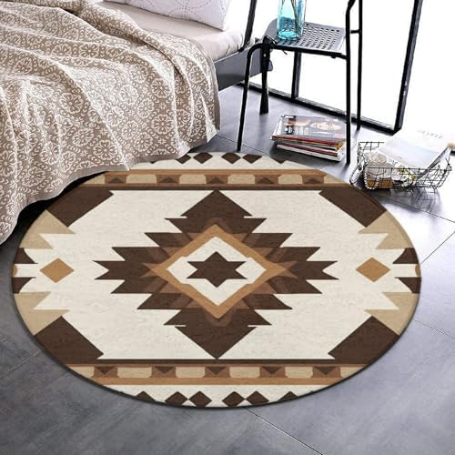 Circular Rugs Large Modern Round Area Rug Fashion Decor Mat for Home Office Aztec Native American Southwestern Boho Brown