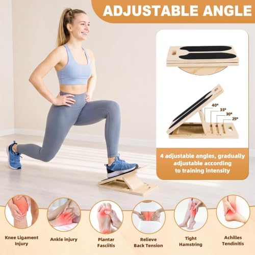 2-in-1 Slant Board & 180° Balance Board, Portable Adjustable Calf Stretch Board with Training Poster and Resistance Band, for Physical Therapy, Achilles Stretching