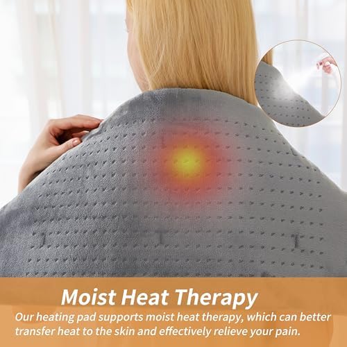 Massaging Weighted Heating Pad for Back Pain Relief,20"*24",Light Grey
