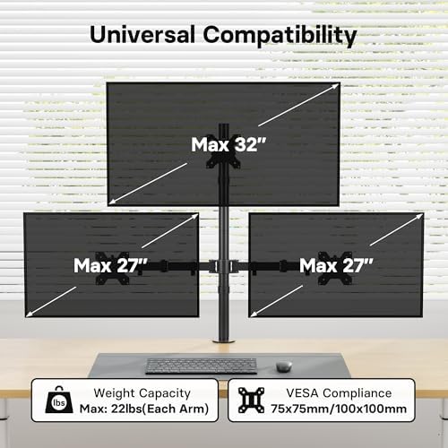 BONTEC Triple Monitor Desk Mount, Supports 13-32 Inch, VESA 75x75/100x100mm