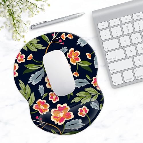 Ergonomic Wrist Support Mouse Pad - Comfortable Computer Mouse Pad with Non-Slip PU Base for Home Office Working Gaming (Bright Flowers)