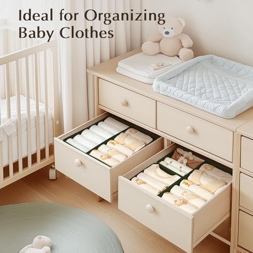 DIMJ Drawer Organizers Clothes, Set of 8 Dresser Organizer Bins, Fabric Closet Organizers and Storage, Shallow Drawer Dividers for Nursery, Clothing, Baby Clothes, Socks, Underwears, Tie (Green)