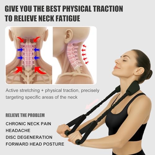 Neck Stretcher Exerciser, Cervical Traction Device for Pain Relief, 30-35lbs Cervical Collar Exerciser with Wider Padding for Spine Alignment & Posture Correction, Portable Neck Relaxer (Black)