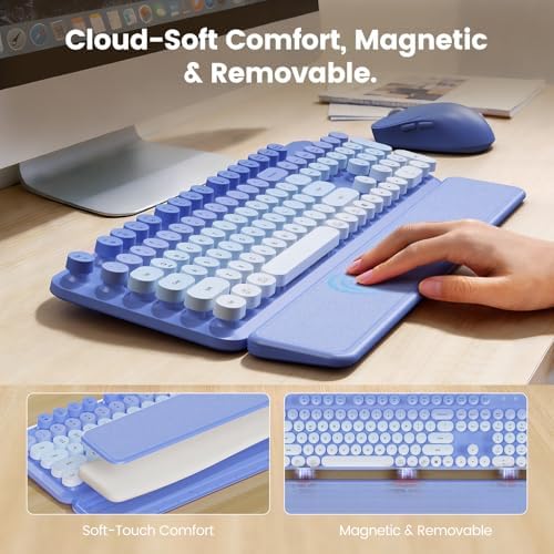 Wireless Keyboard and Mouse Combo, Magnetic Soft-Touch Wrist Rest, Purple