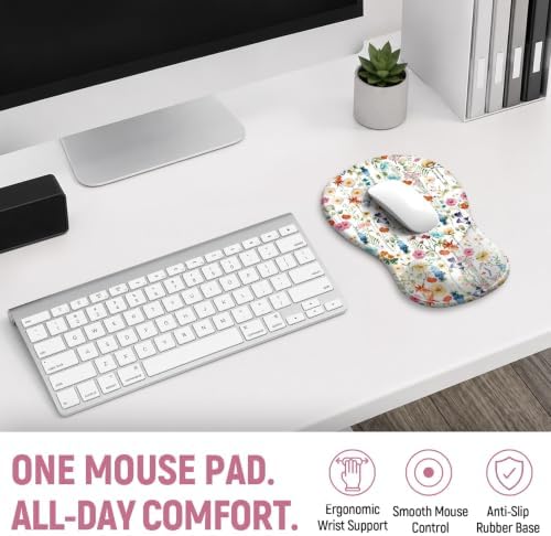 Ergonomic Mouse Pad with Wrist Rest, Gel Wrist Support, Wildflowers