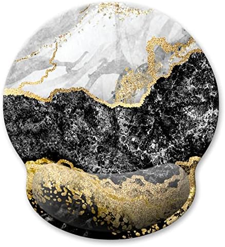 Ergonomic Mouse Pad with Wrist Support, Marble Memory Foam Wrist Rest Mouse Pads, Cute Computer Laptop Office Accessories Decor, Pain Relief Mousepad for Gaming Work Men Women, Black White