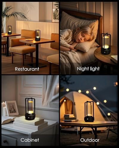 Set of 2 Cordless Table Lamps Rechargeable Desk Lamps Black