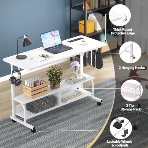 Armocity 47" Rolling Standing Desk with Charging Station for Couch Bed