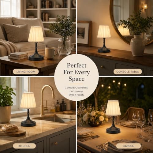 Balck Small Cordless Table Lamp Rechargeable - Kitchen Countertop Tabletop