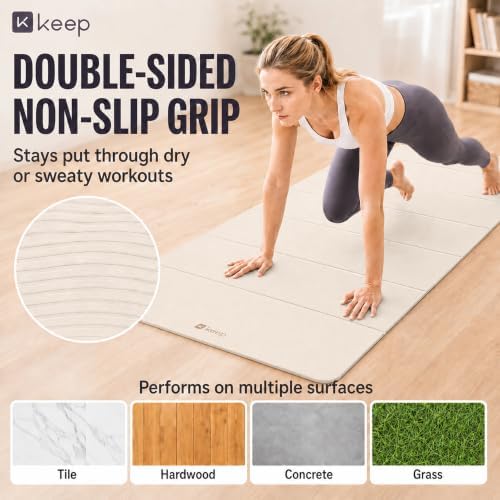 KEEP Foldable Yoga Mat, 7mm Thick TPE Non-Slip Fitness Mat for Home Gym