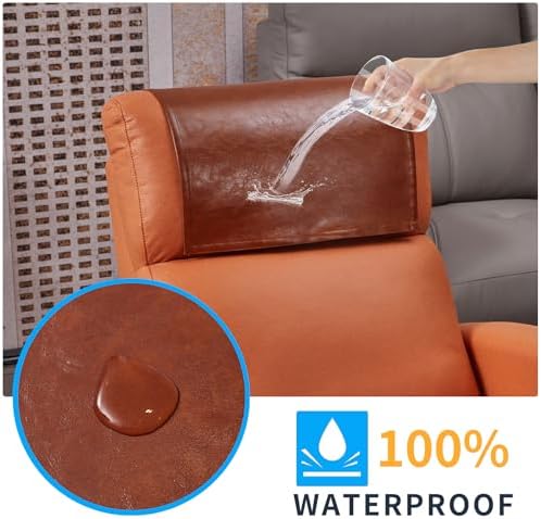 Non Slip Recliner Headrest Protector Washable Faux Leather Headrest Covers for Recliner Chair Waterproof Couch Head Rest Covers for Sofa,Furniture,Office Chair,Theater Seat