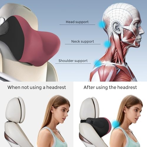 BEBAS Ergonomic Car Headrest Pillow, Memory Foam Neck Support, Red