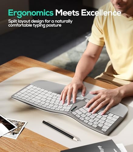Nulea RT07B Wireless Ergonomic Keyboard - Split Keyboard, Wrist Rest, Natural Typing, Bluetooth and USB Connectivity, USB-C Rechargeable,Compatible with Windows Mac (Pink)