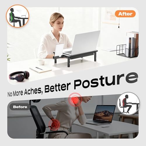 Computer Monitor Stand Riser with Storage, 3 Height Adjustable Laptop Desktop Monitor Stand with Drawer, Metal Short Printer Table, Stand Riser for Desk, Office Desk Organizers and Accessories, 1 Pack