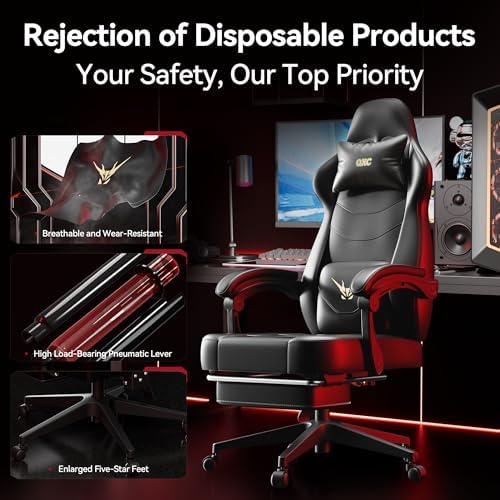 Gaming Chair, Ergonomic Computer Chair with Lumbar Massage & Heat, Video Game Chair with Silent Casters, 3D Adjustable Backrest, Thickened Seat, PU Leather, Hidden Footrest (63-77in)