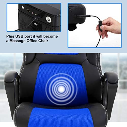 Dkeli Gaming Chair Computer Chair Office Chair Ergonomic High Back Massage PC Desk Chair with Lumbar Support & Padded Armrest Racing Style Cheap Adjustable Swivel Chair for Women Men Adult, Blue