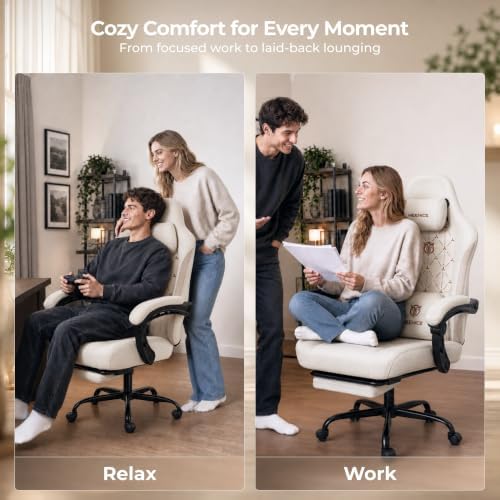 Fabric Gaming Chair with Heated Massage Lumbar Support, Pocket Spring Seat, Reclining Computer Chair with Footrest, Breathable High Back Gamer Chair, 350 lbs