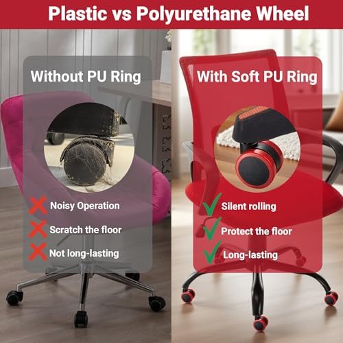 Red Office Chair Casters, 2" Heavy-Duty Chair Castors Replacement with Rubber Ring, Gaming Desk Chair Casters Wheels-Set of 5, Smooth Rolling for Hardwood Carpet Tile Floors, 11 * 22mm Universal fit