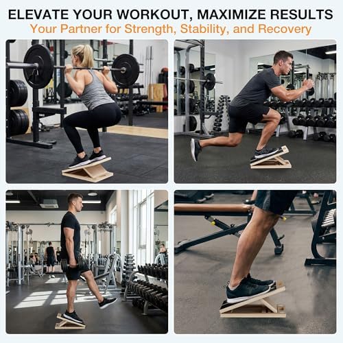 TEMI Slant Board for Calf-Stretching - Wooden Incline Wedge Stretcher for Squats, Foot & Ankle Mobility, Portable Fitness Equipment, Balance Block for Heel Stretch