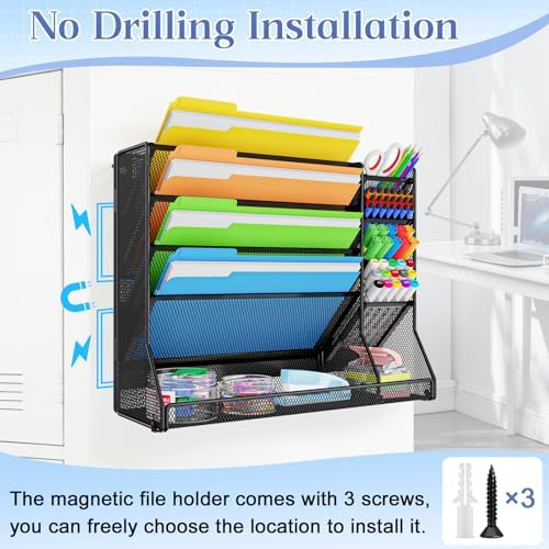 Jakyitvi 5-Tier Magnetic File Organizer R-Shaped Base Wall Hanging Black