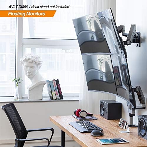 AVLT Dual Monitor Arm Wall Mount for 13-32" Screens, Full Motion - Silver