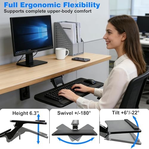 Under Desk Keyboard Tray, Adjustable Height & Tilt, 25 x 9.8 in, 11 lb