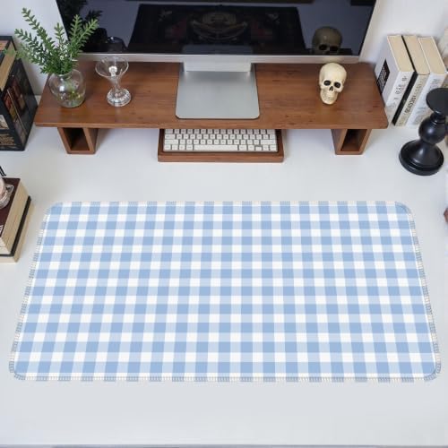 Blue Checkered Gingham Desk Mat Pad XXL Large Mouse Pad Anti-Slip Big Mousepad with Stitched Edges Computer Mouse Pads for Desktop Decor Cute Office Desk Accessories