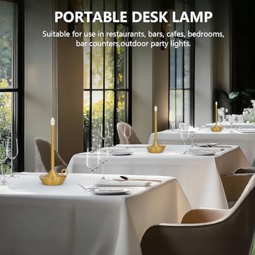 Rechargeable Cordless Table Lamp, Battery Table Light | Stepless Dimming Portable LED Table Light with Memory Function, for Outdoor/Dinner/Patio/Restaurant.(Gold)