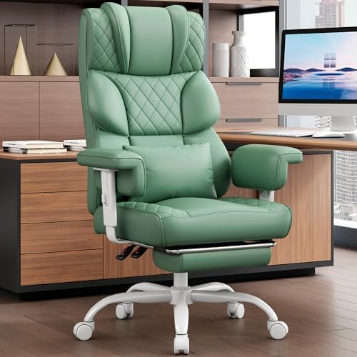 Vonesse Office Chair, Desk Chair with Soft Adjustable Armrests, Ergonomic High Back Gaming Chair with Lumbar Support, Executive Computer Chairs with Footrest (PU Leather, Green)