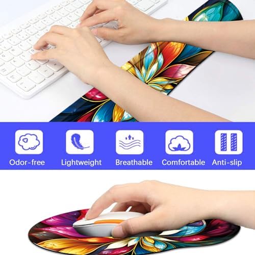 Keyboard Wrist Rest and Mouse Pad Wrist Support Set with Coaster,Ergonomic Mouse Pad,Comfortable for Easy Typing, Pain Relief,Memory Foam Keyboard Pad Set for Laptop Mac,Blue Fractal Flower