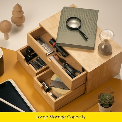 MEEDEN Bamboo Desk Organizer with Drawers: Desktop Storage Container