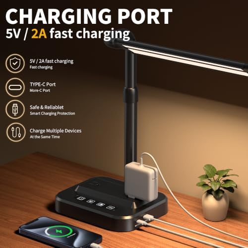 SIBRILLE LED Desk Lamp, Ultra Wide Computer Light, Dimmable Desk Light with USB Fast Charging, Adjustable Foldable Eye Caring Office Desk Lamp for Monitor Work Gaming Home Study