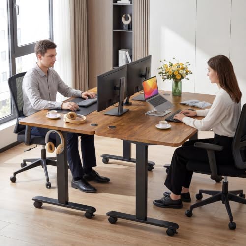 Electric Standing Desk with Wheels, 63'' x 24'' Standing Desk Adjustable Height with Charging Station, 2 USB Ports, 3 Power Outlets, 4 Caster, 27''-46'' Lifting Range Stand up Desk(Brown)