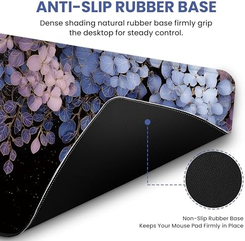 Aesthetic Desk Mat, Cute Midnight Hydrangea Desk Pad Protector for Work & Decor, 31.5" x 11.8", Pretty Non-Slip Extended Mouse Pad for Office or Home