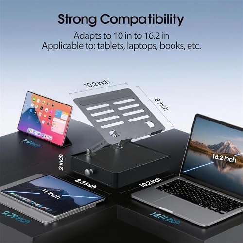 Laptop Stand with Storage Drawer, Adjustable Laptop Riser for Desk, Gray