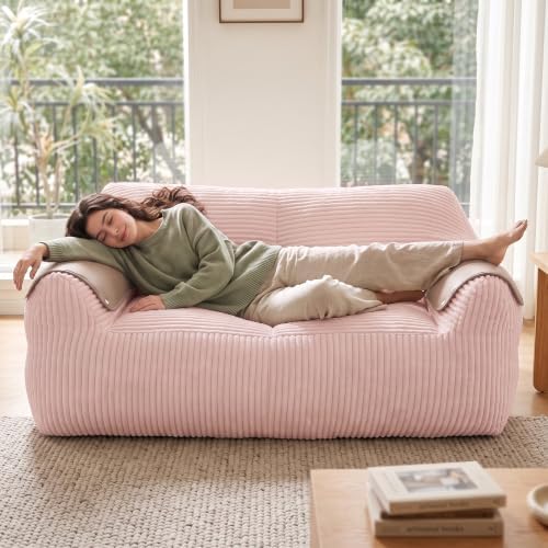 Homkdom Bean Bag Chairs for Adults, Lazy Loveseat Sofa with Armrests, Pink