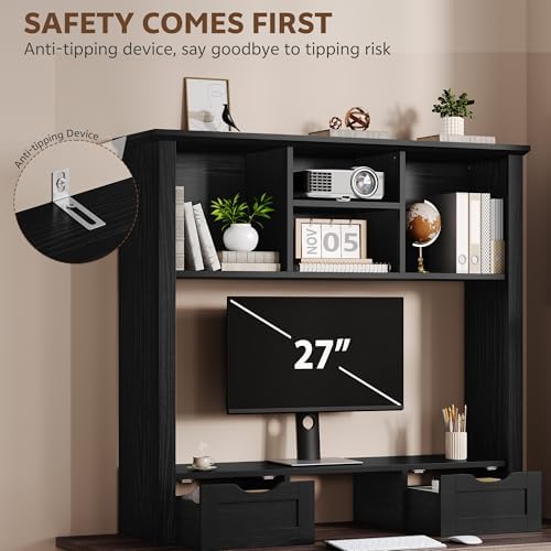Desk Shelf with Computer Monitor Stand, 37.4''W Desktop Bookshelf