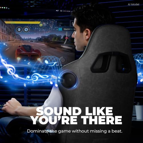 GTPLAYER ACE-PRO Music Gaming Chairs – Built-in Speakers, App Support & Bluetooth Control, Computer Game Chairs with Footrest for Adults, Ergonomic Reclining Silla, Linkage Armrest, Grey