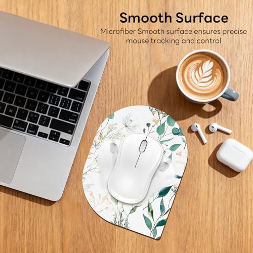 Contoured Oval Mouse Pad 6x8in Non-Slip for Laptop,Leaves