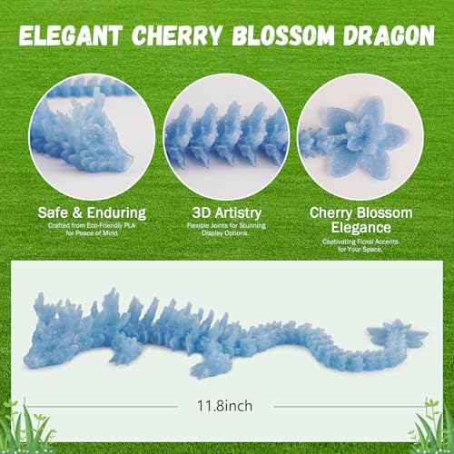 Outgoto 3D Printed Cherry Blossom Dragon – 11.8in Realistic Articulated Dragon Fidget Toy, Desk Décor and Collectible