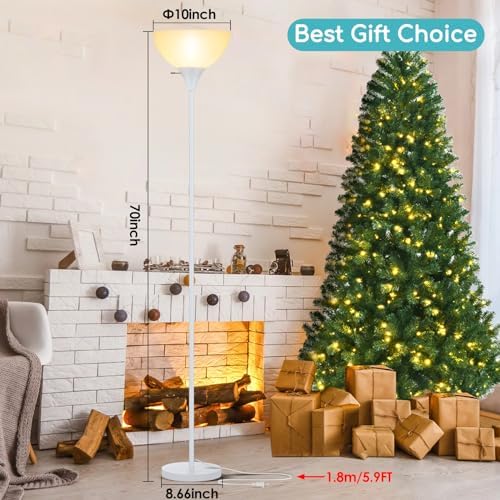 Coucrek Floor Lamp, LED Standing Lamps with White Plastic Shade, Corner Floor Lights for Living Room Bedroom, Rotary Switch, Bulb not Included, White
