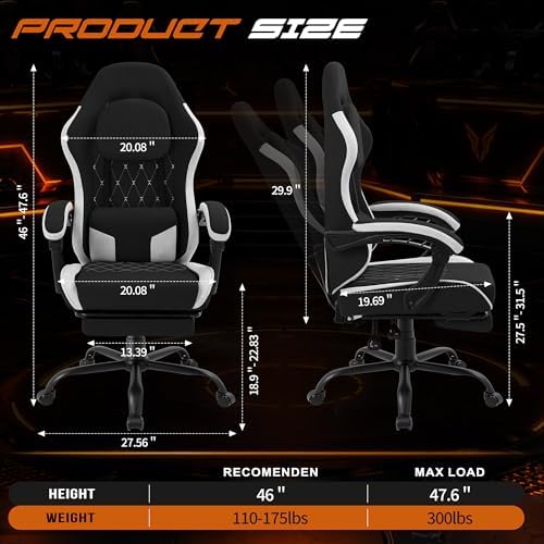 Shintenchi Gaming Chair, Ergonomic Office Chair with Footrest, Lumbar Support and Linkage Armrests, Swive Home Video Game Chairs for Adults, Black