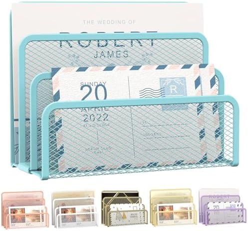 Mail Organizer Countertop for Desk, Mail File Holder with 3-Slot, Blue