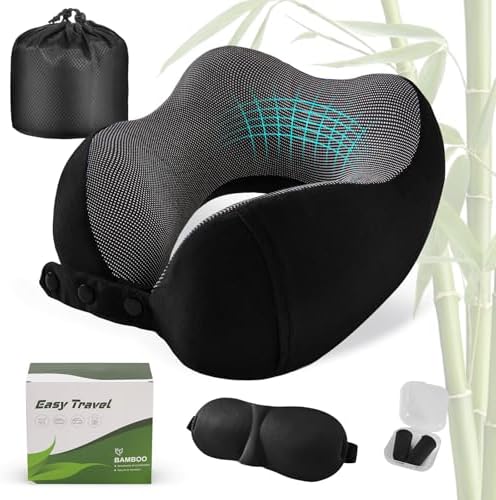 Cirorld Neck Pillow for Traveling, Travel Pillows for Airplanes Pure Black