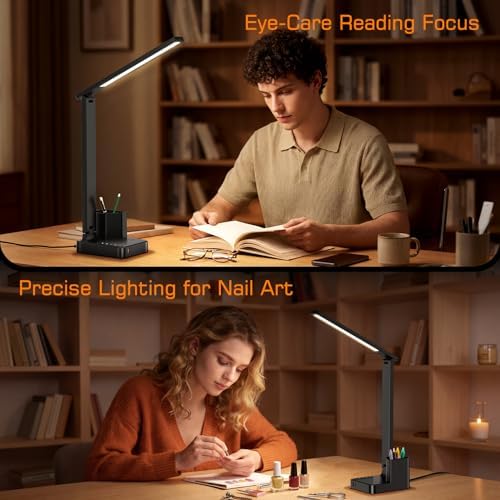 cozoo LED Desk Lamp USB A/C AC Pen Holder Dorm Home Office Desk Light Black